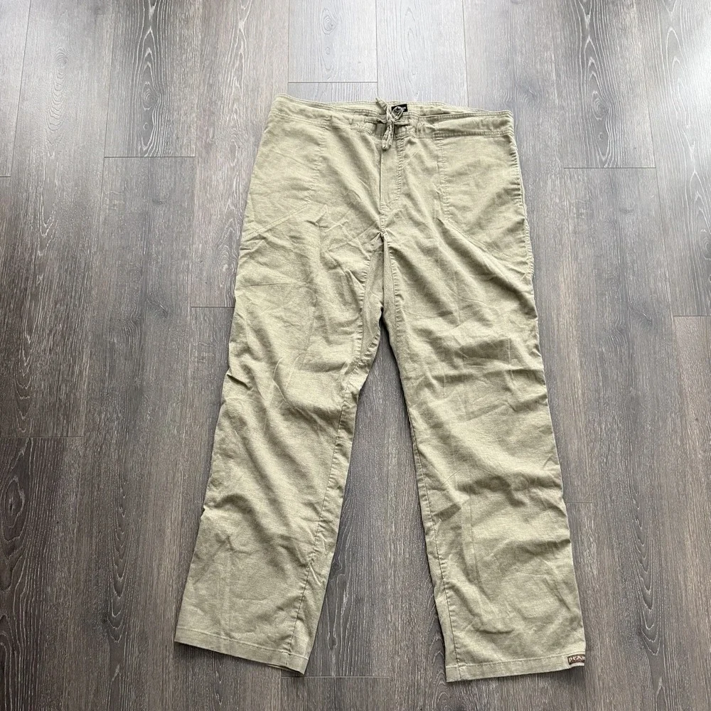 PrAna Mens Green Hemp Blend Drawstring Pants XL Casual Lounge Gorpcore Hiking‎